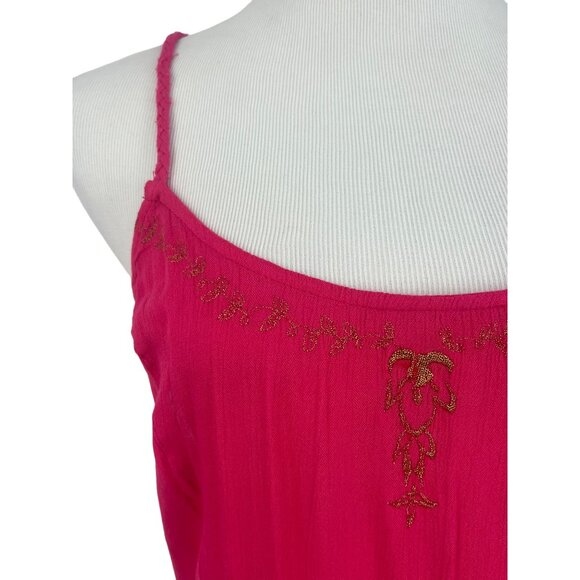 RARE NWT Free People Pink & Gold Embroidered Asymmetrical Boho Gypsy Slip Dress - Picture 4 of 16